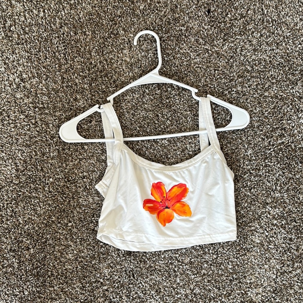White Crop Top with Orange Flower Design